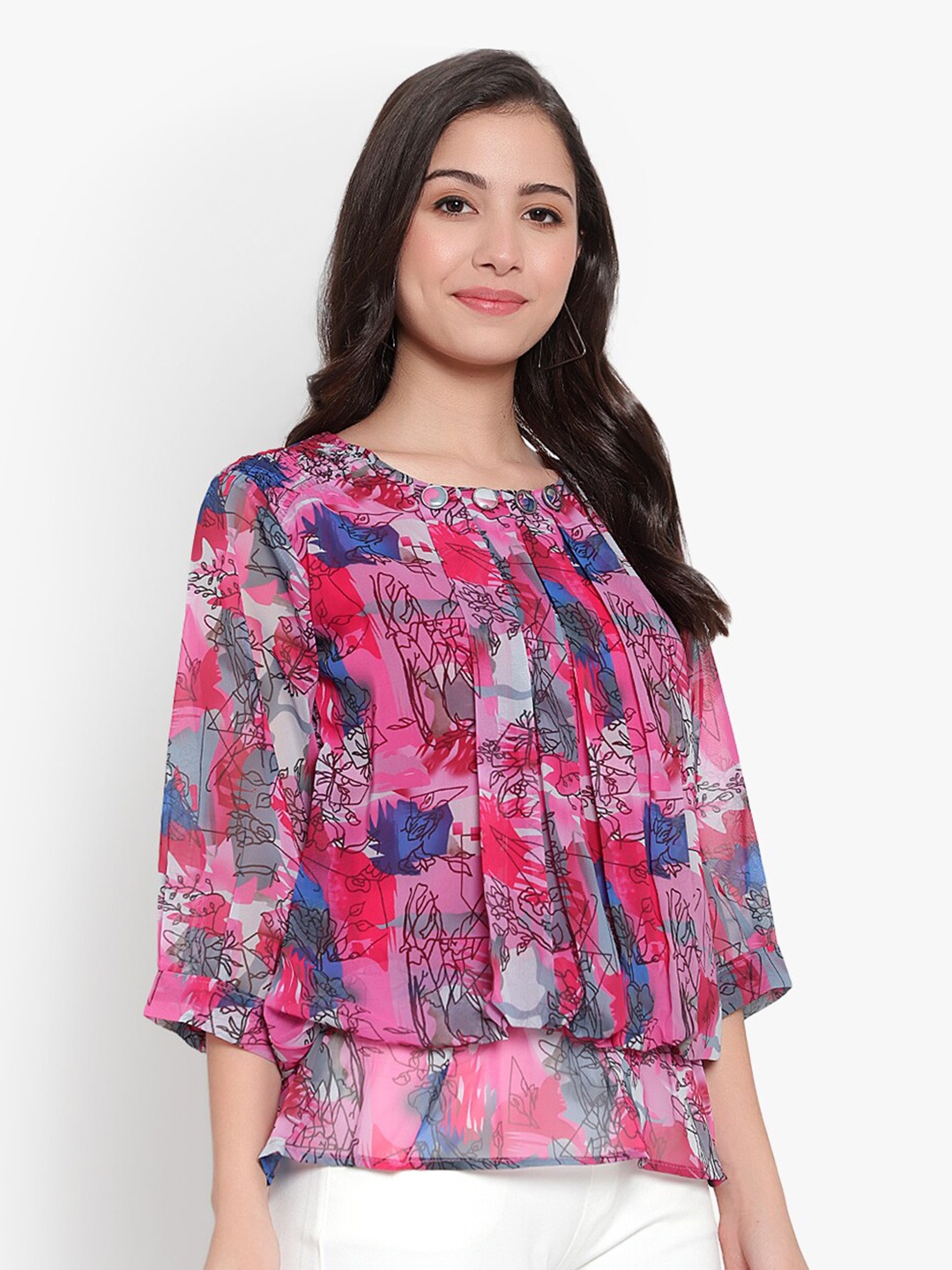 

SKY HEIGHTS Printed Georgette Top, Pink