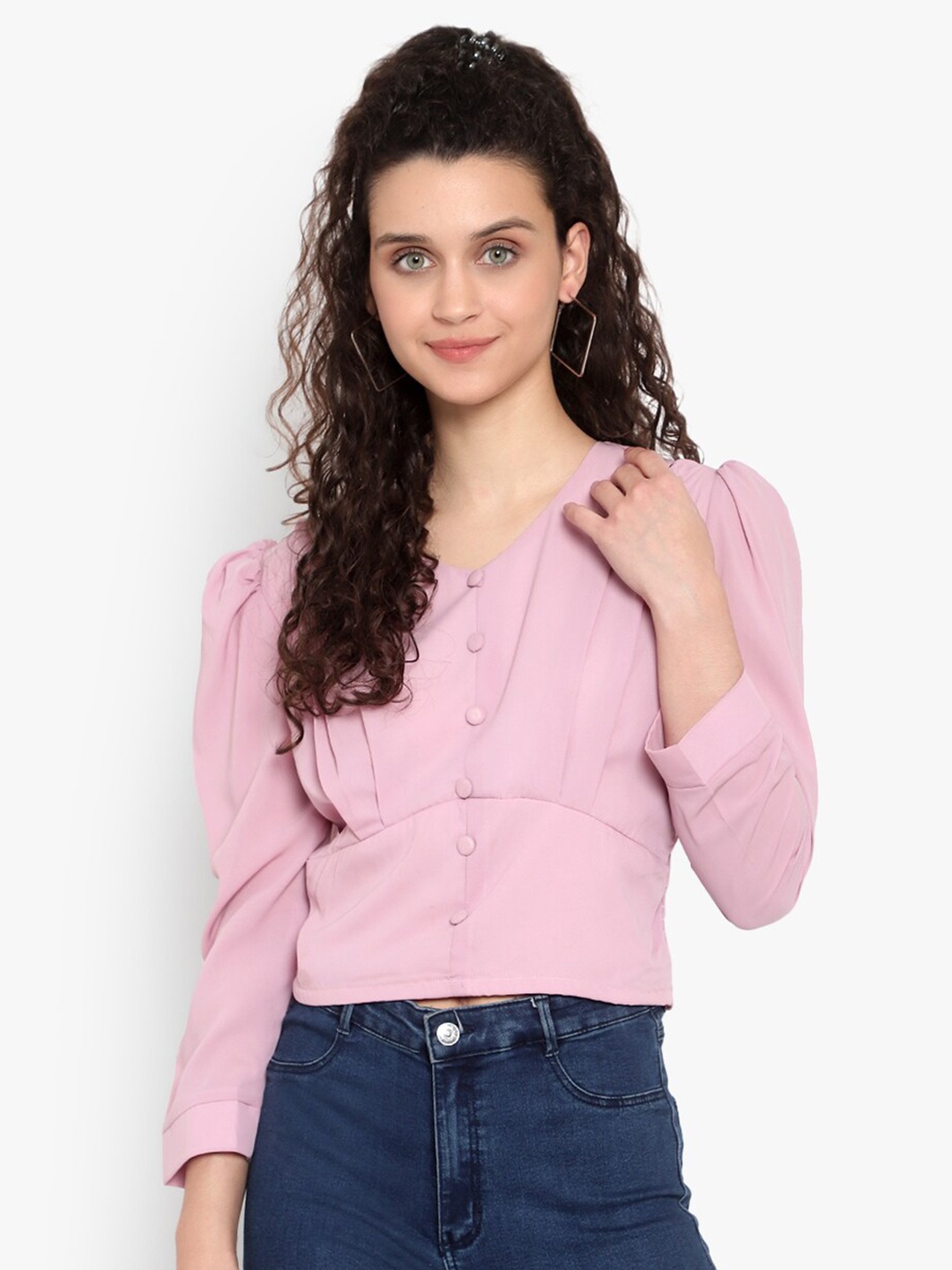 

SKY HEIGHTS Smocked Georgette Crop Top, Mauve