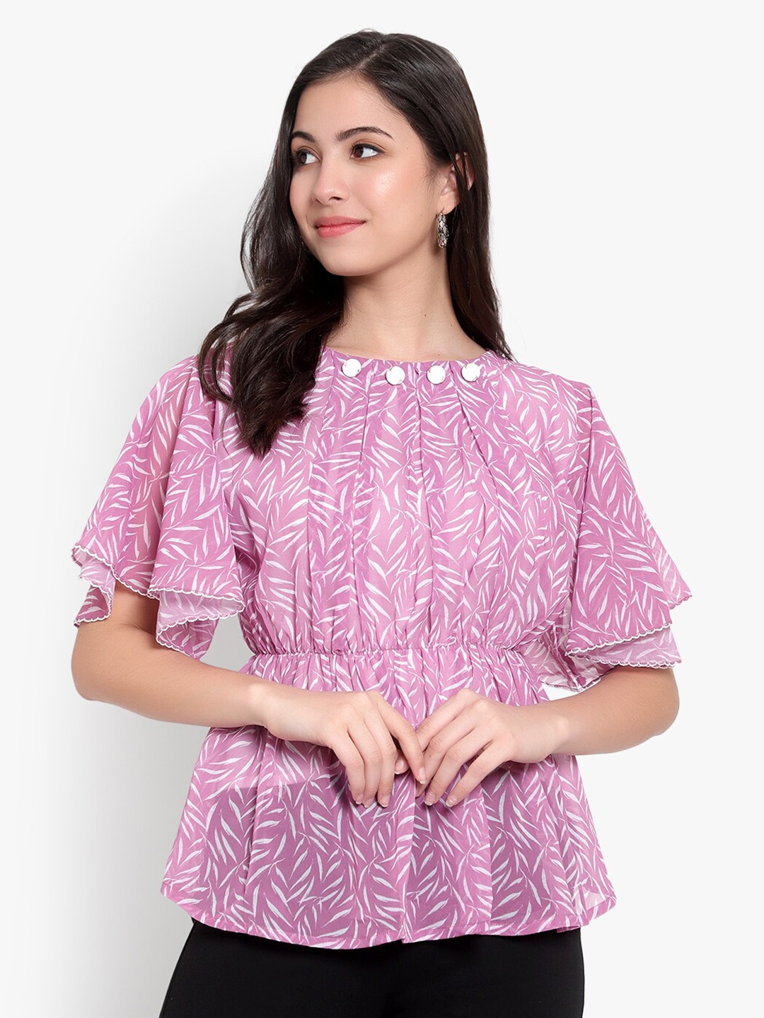 

SKY HEIGHTS Printed Georgette Top, Purple