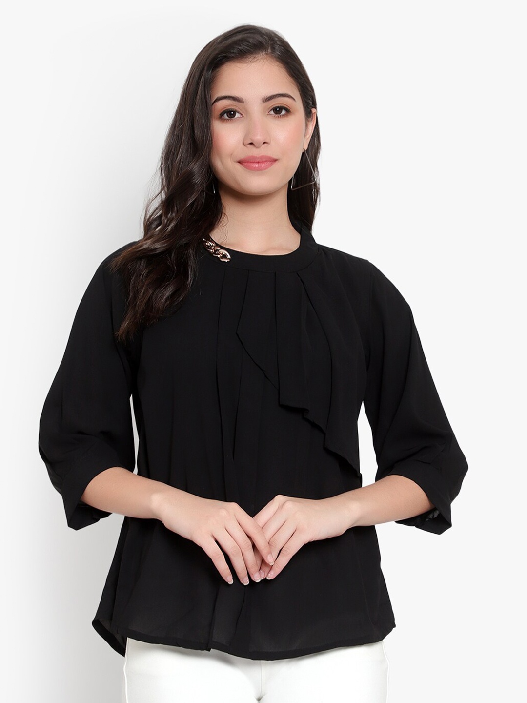 

SKY HEIGHTS Pleated Georgette Top, Black