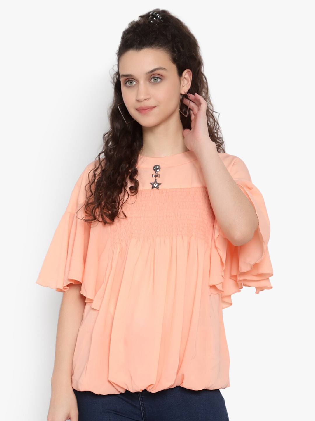 

SKY HEIGHTS Smocked Georgette Top, Peach