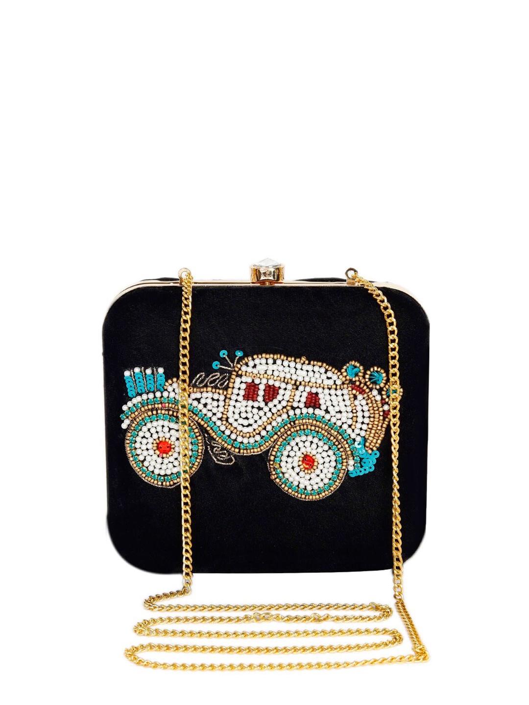 

REZZY Embroidered Box Clutch, Blue