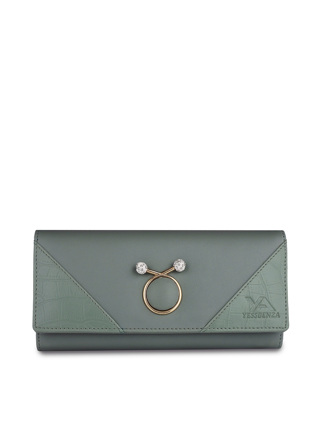 

YESSBENZA Women Textured Bow Detail Two Fold Wallet, Lime green