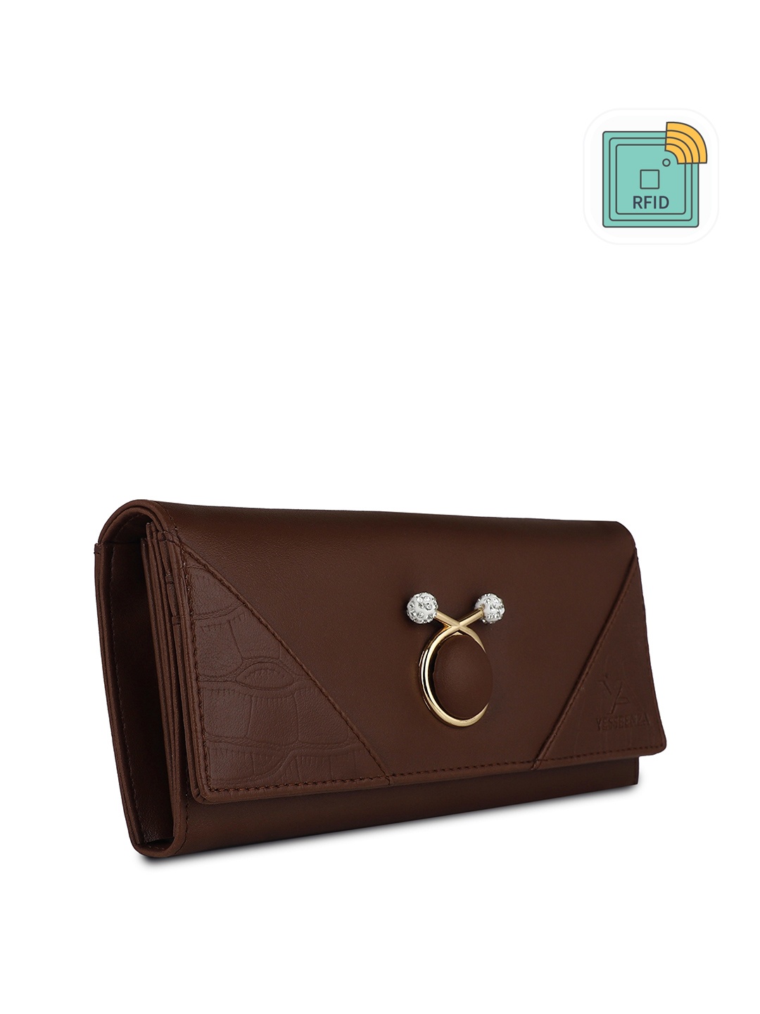 

YESSBENZA Women Bow Detail Two Fold Wallet, Brown