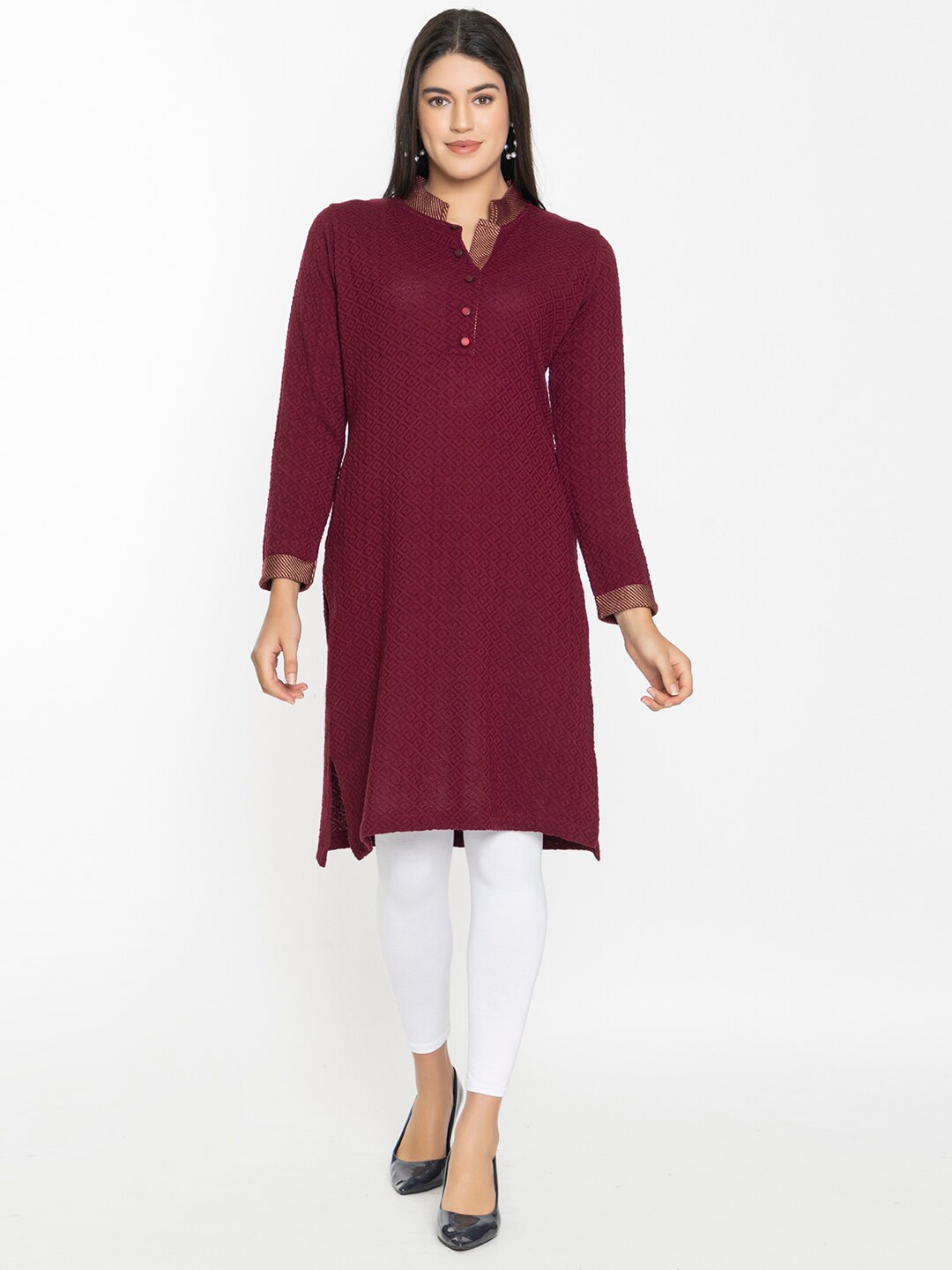 

KEIKO Ethnic Motifs Woven Design Kurta, Maroon