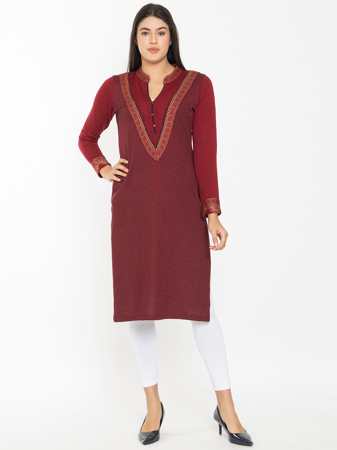 

KEIKO Ethnic Motifs Printed Mandarin Collared Kurta, Maroon