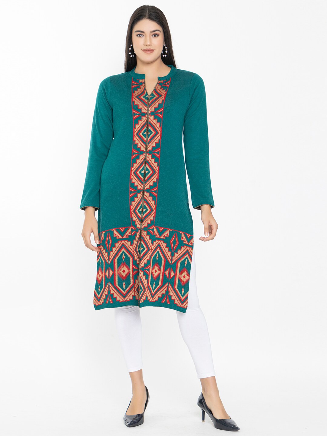 

KEIKO Floral Printed Mandarin Collared Kurta, Teal