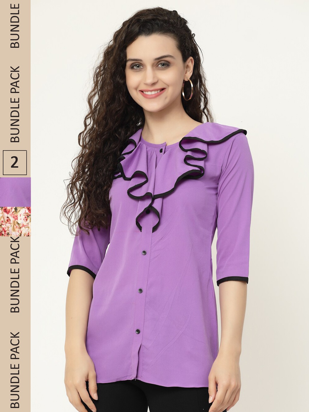 

MISS AYSE Pack of 2 Round Neck Shirt Style Top, Purple