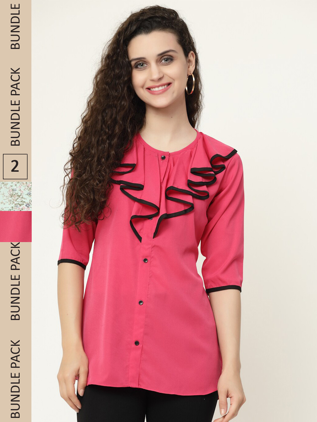 

MISS AYSE Pack of 2 Georgette Shirt Style Top, Pink