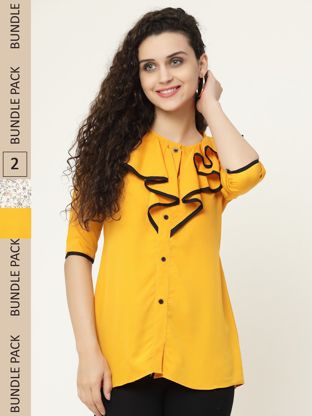 

MISS AYSE Pack of 2 Georgette Shirt Style Top, Yellow