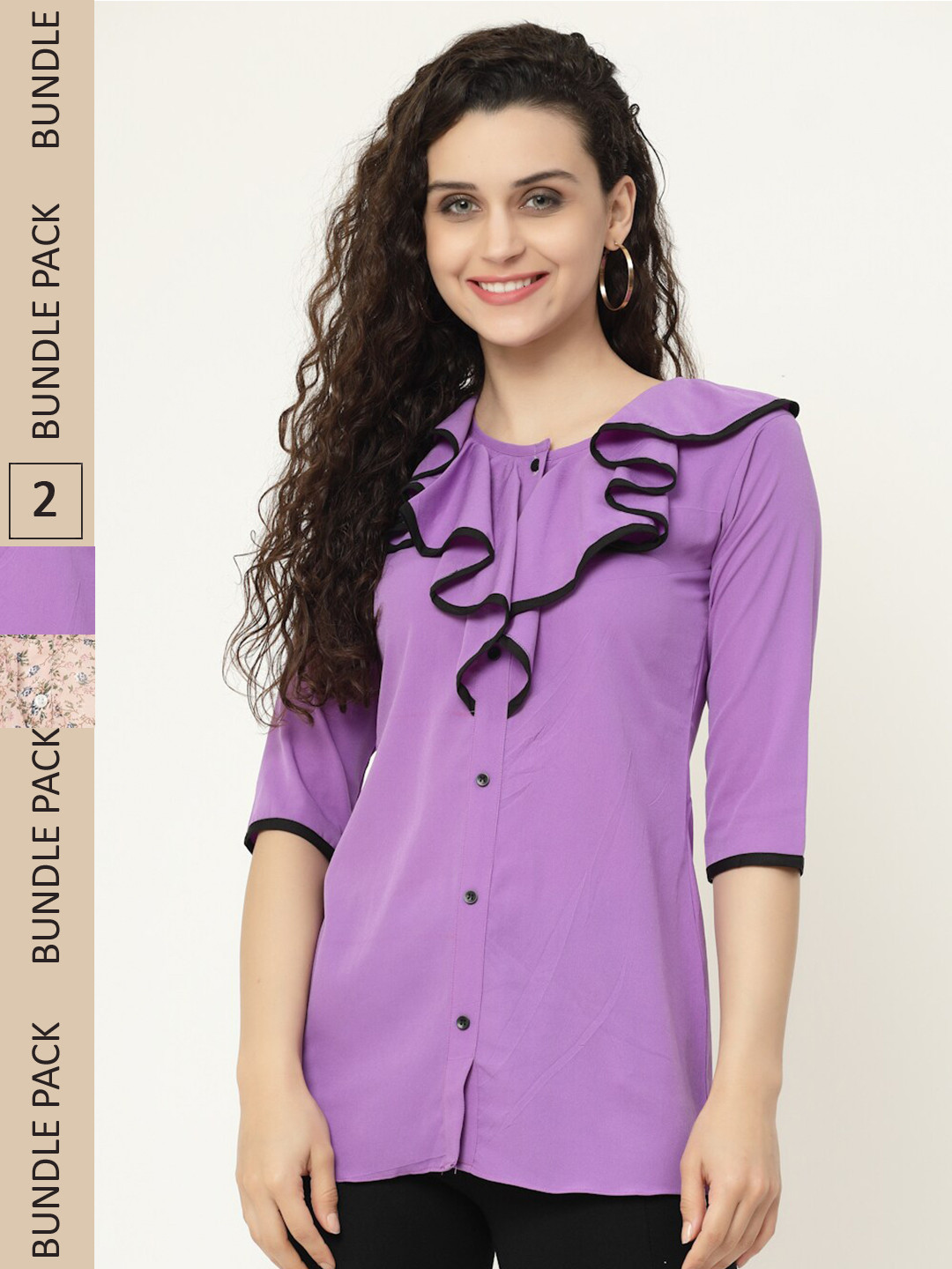 

MISS AYSE Pack of 2 Georgette Shirt Style Top, Purple