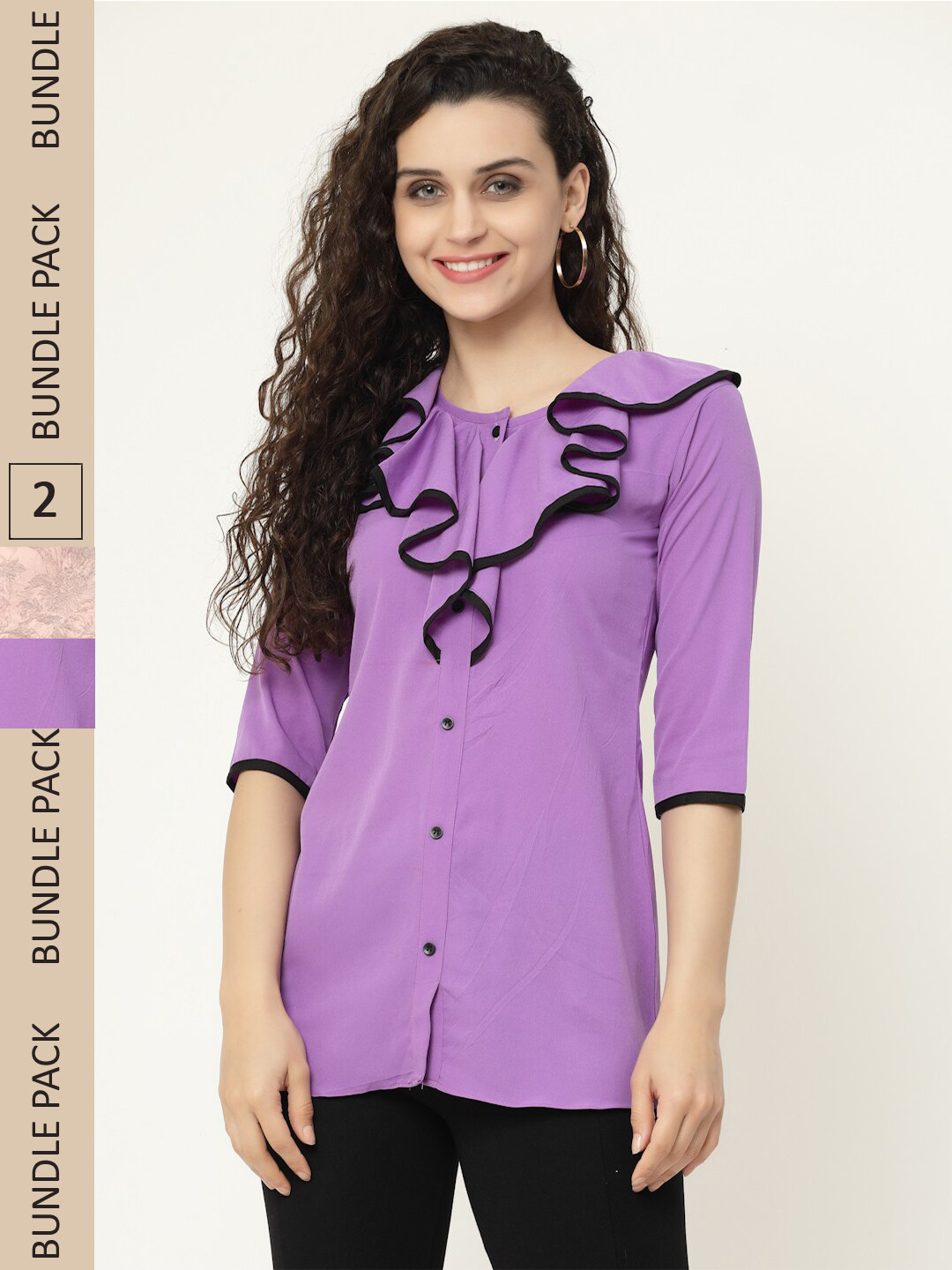 

MISS AYSE Pack of 2 Georgette Shirt Style Top, Purple