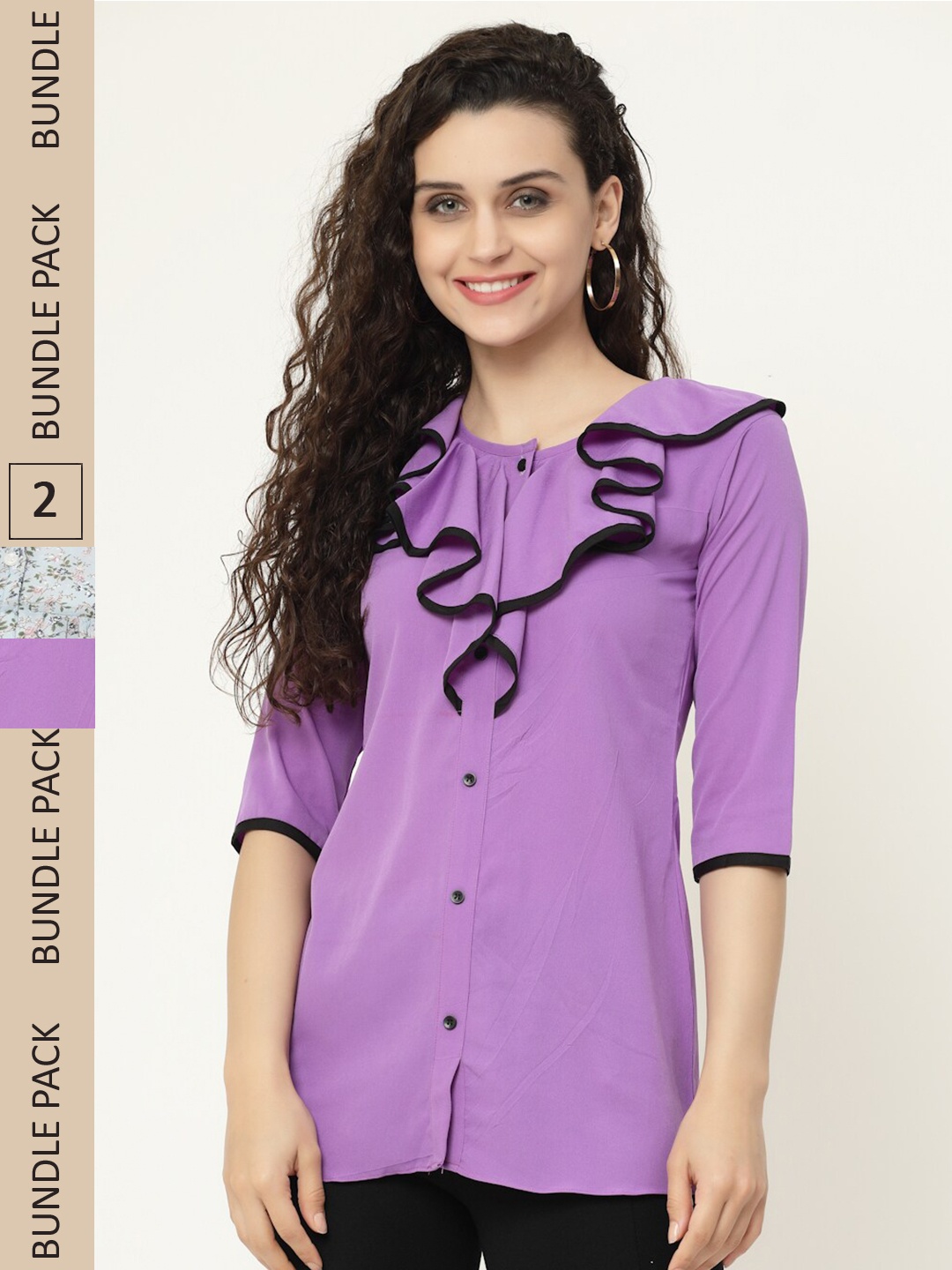 

MISS AYSE Pack of 2 Georgette Shirt Style Top, Purple