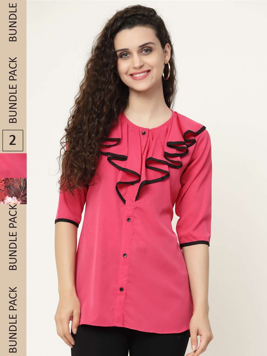 

MISS AYSE Rust & Pink Print Tie-Up Neck Top