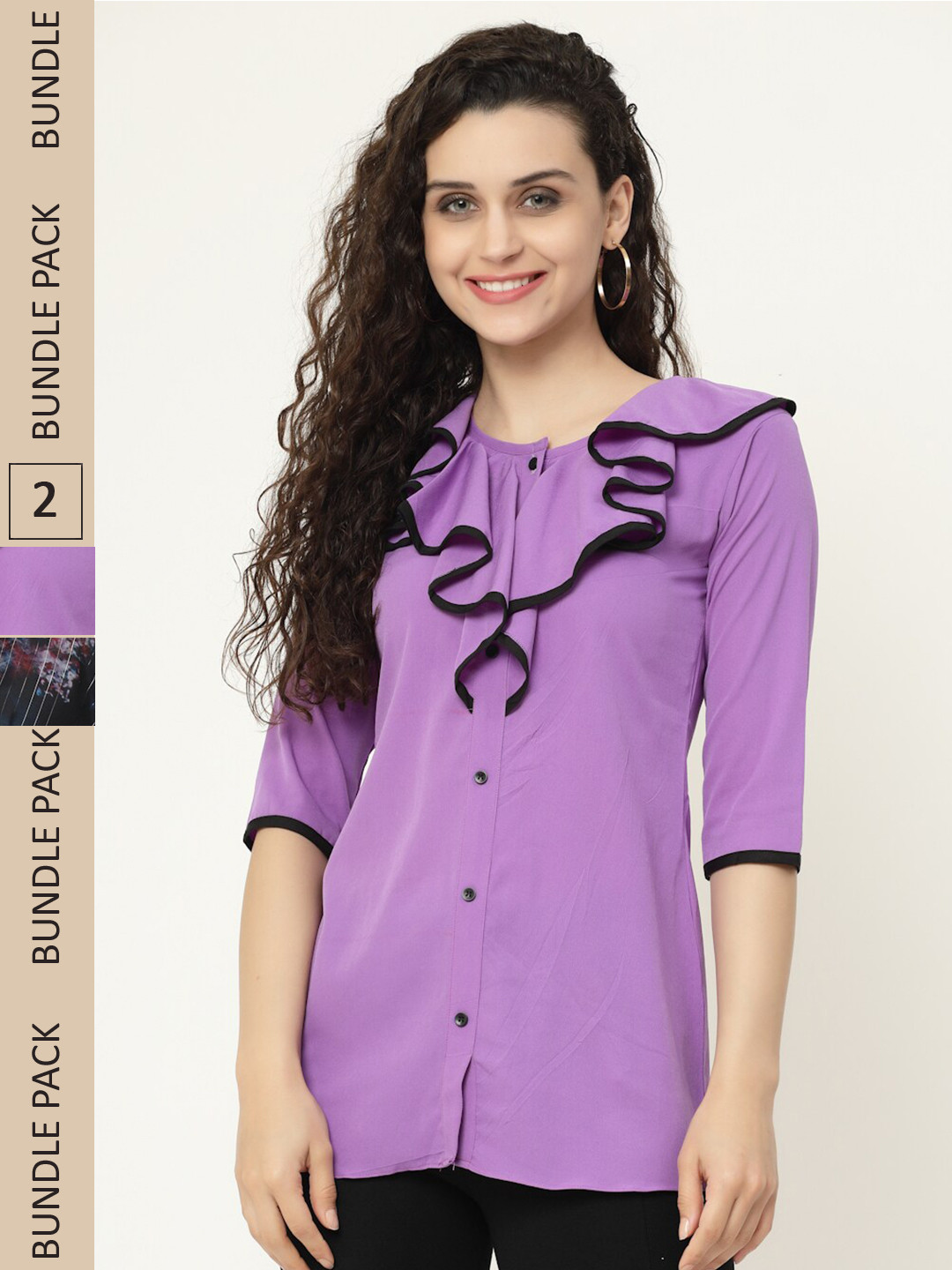 

MISS AYSE Lavender & Black Shirt Style Top