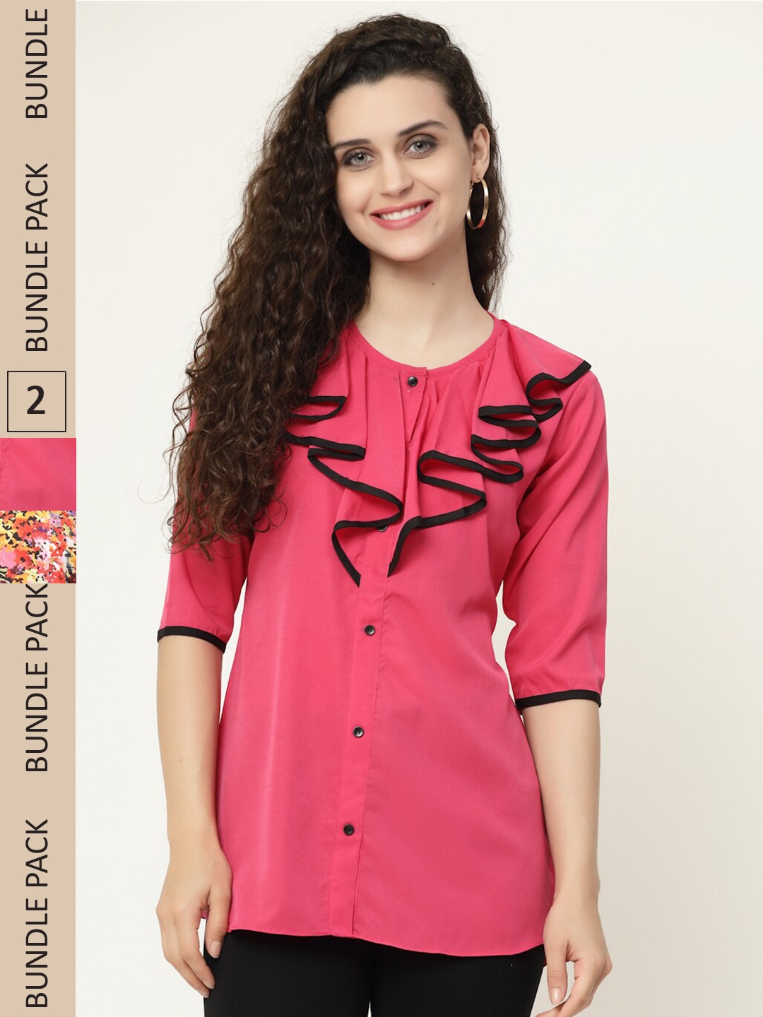 

MISS AYSE Orange & Pink Shirt Style Top