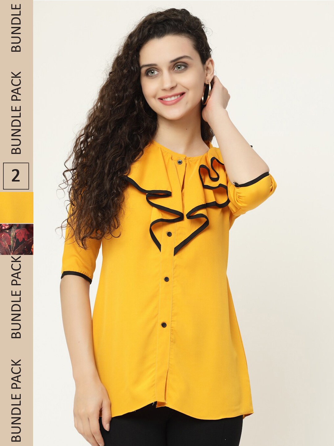 

MISS AYSE Rust & Yellow Shirt Style Top