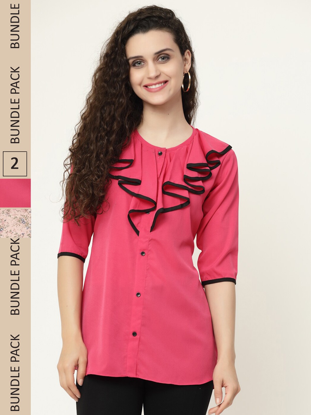 

MISS AYSE Pink & Peach-Coloured Georgette Shirt Style Top