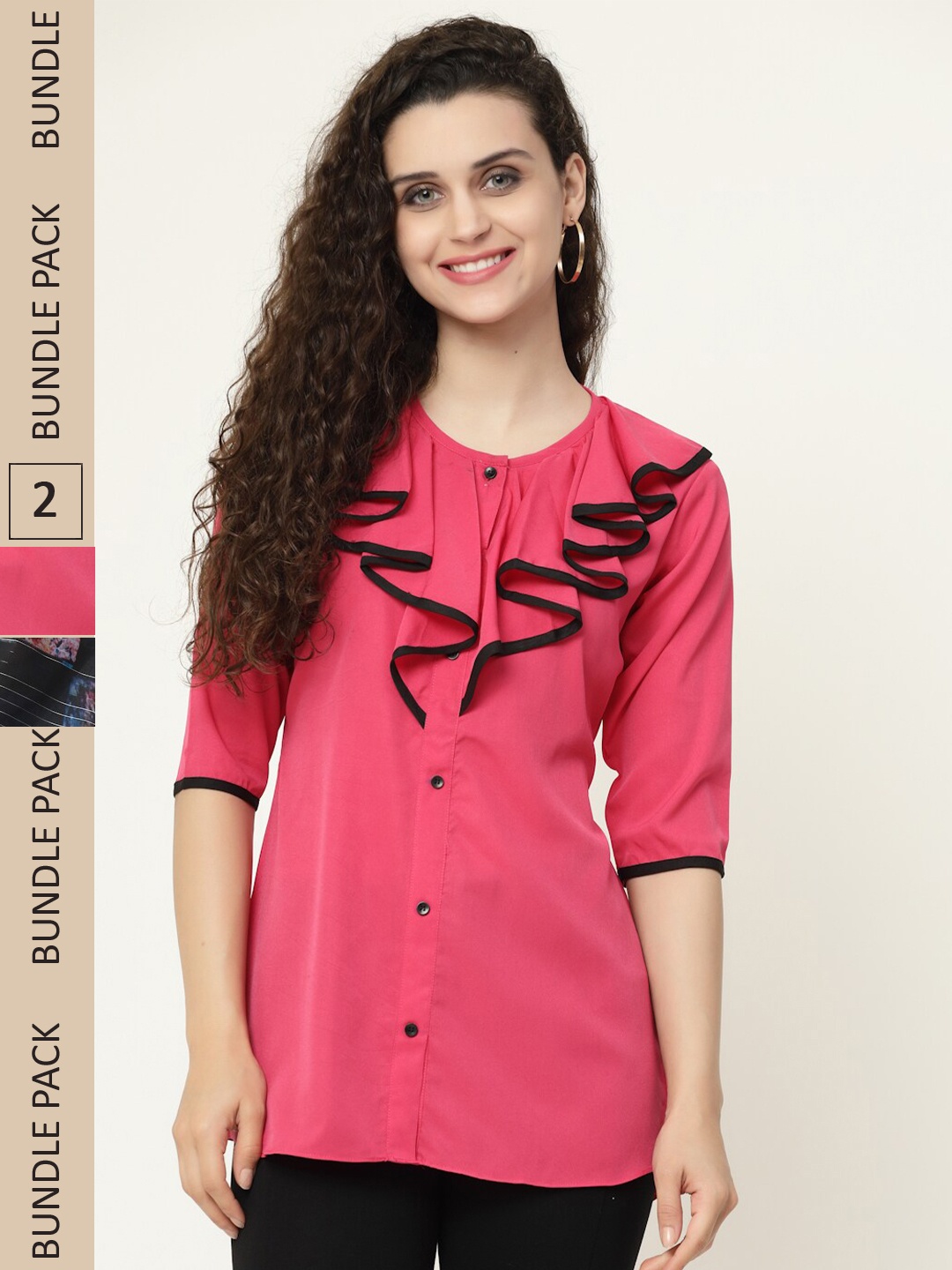 

MISS AYSE Pink & Black Shirt Style Top