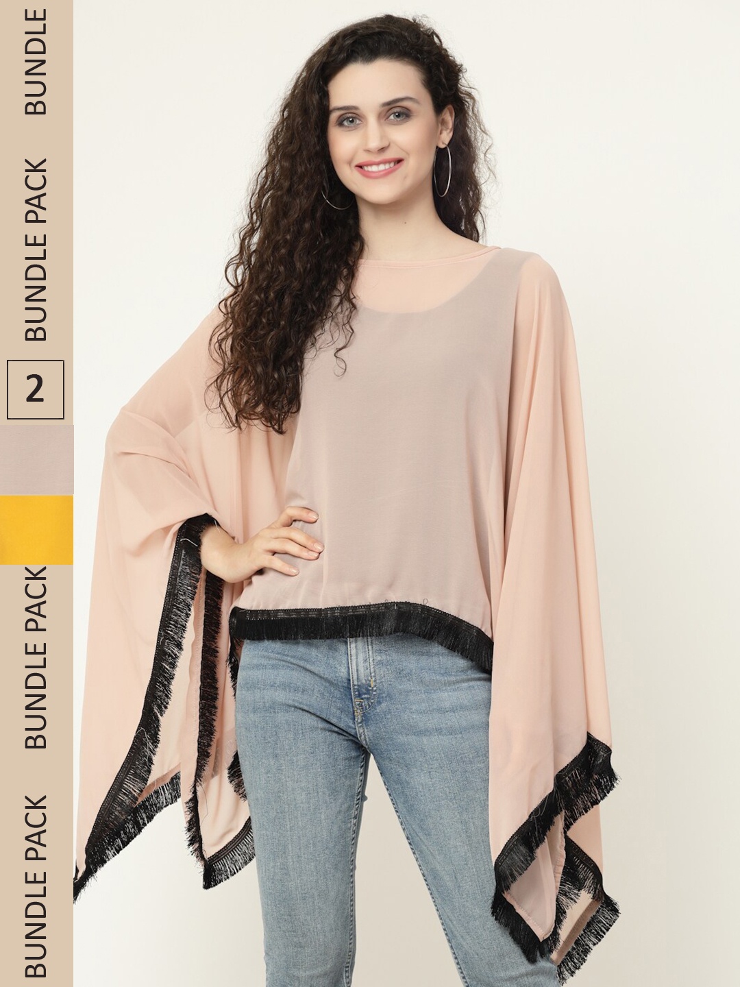 

MISS AYSE Beige & Yellow Georgette Shirt Style Top