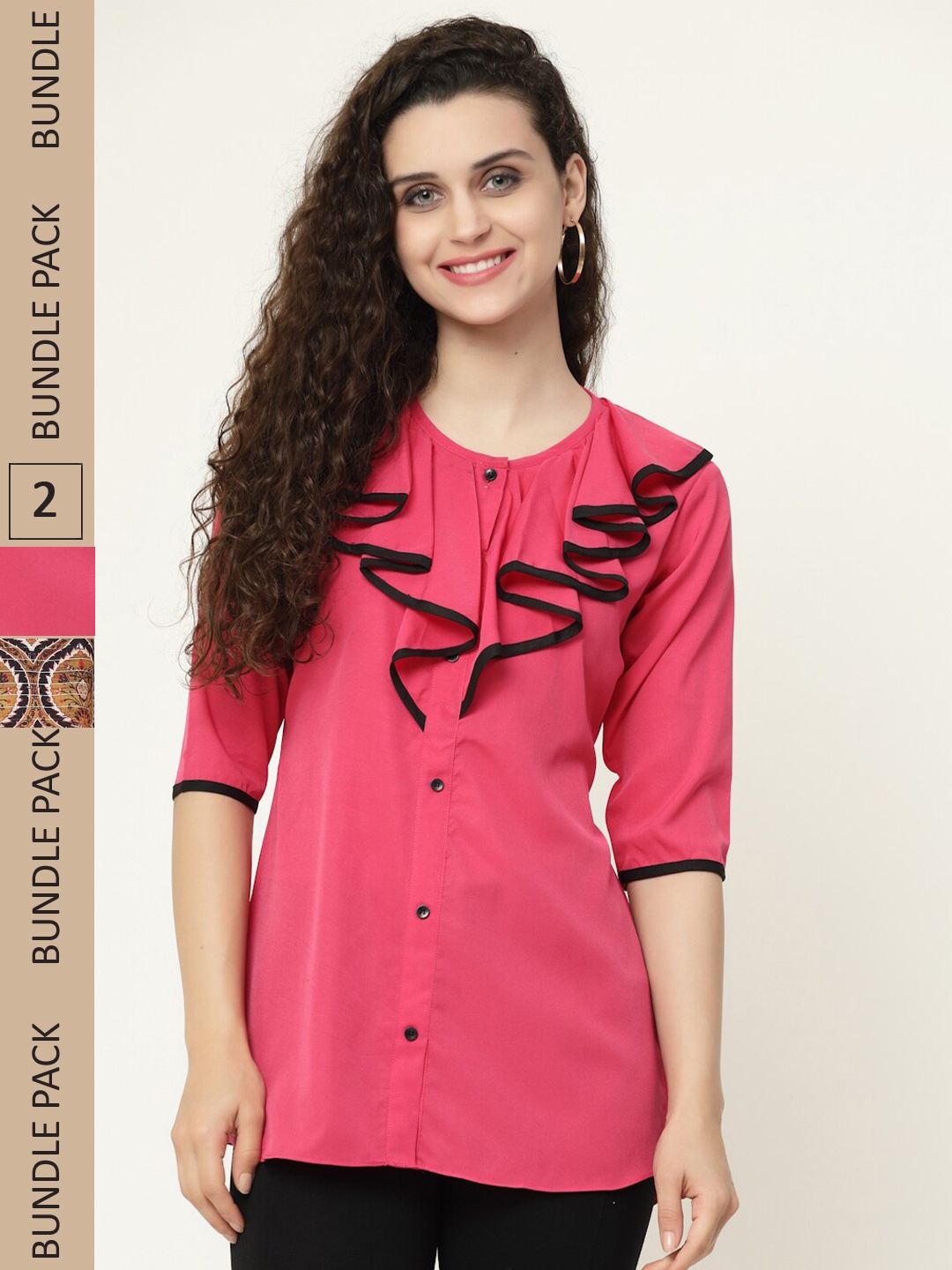

MISS AYSE Brown & Pink Shirt Style Top