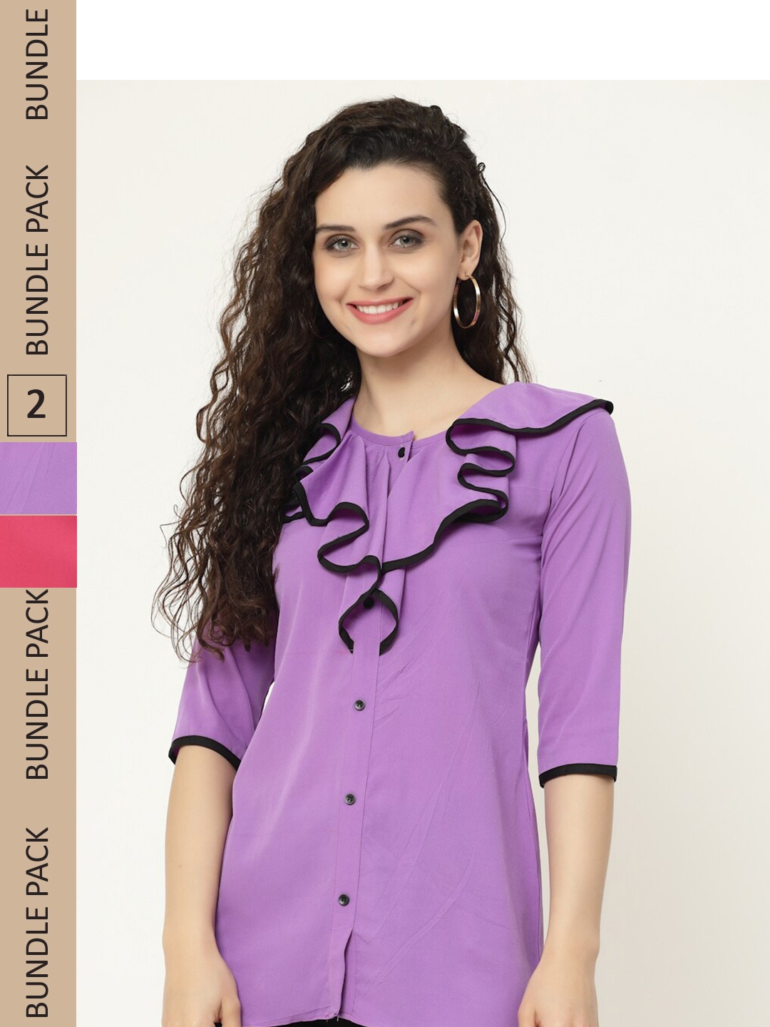 

MISS AYSE Pink & Purple Shirt Style Top