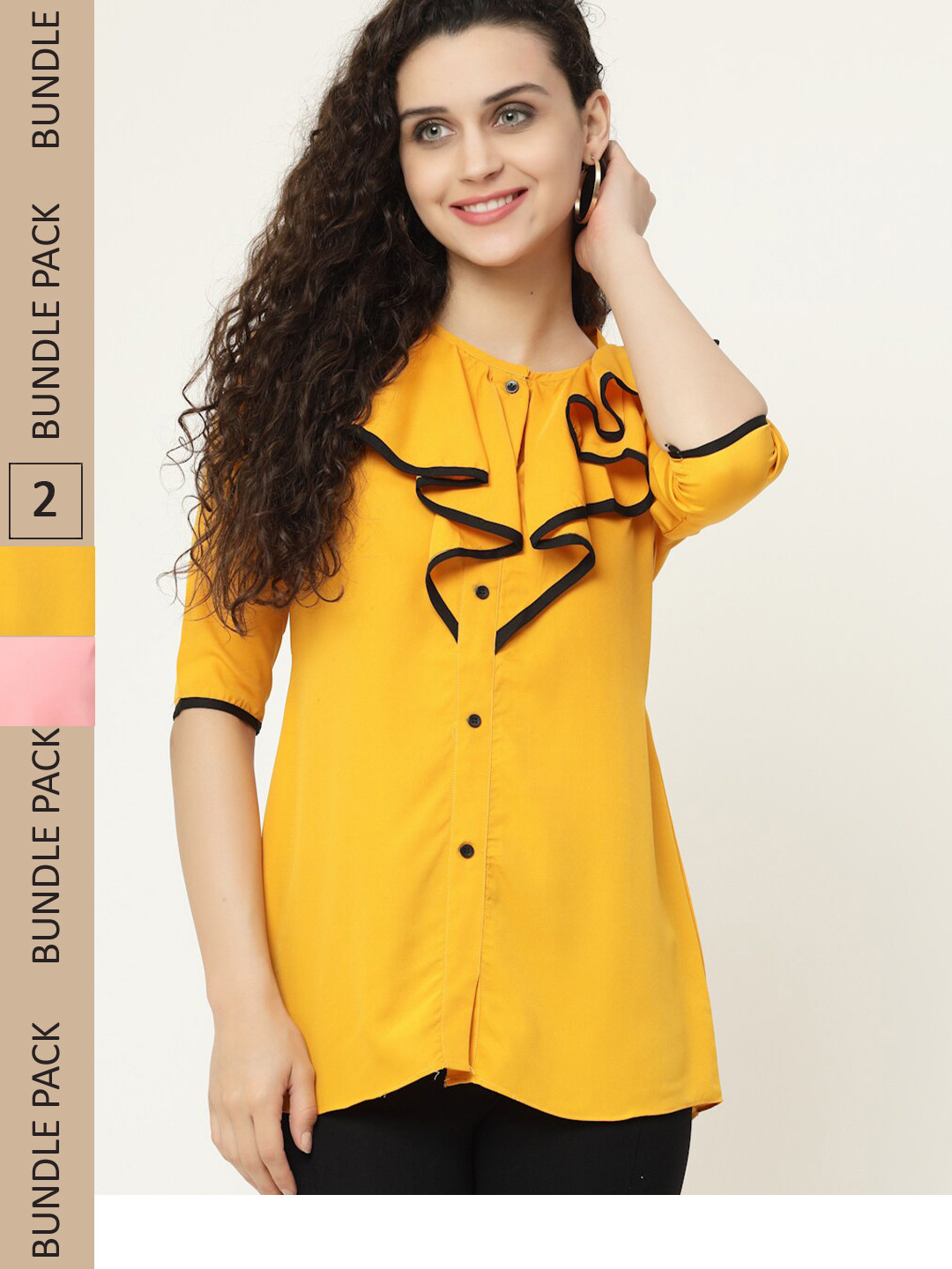 

MISS AYSE Pink & Yellow Pack Of 2 Georgette Shirt Style Top