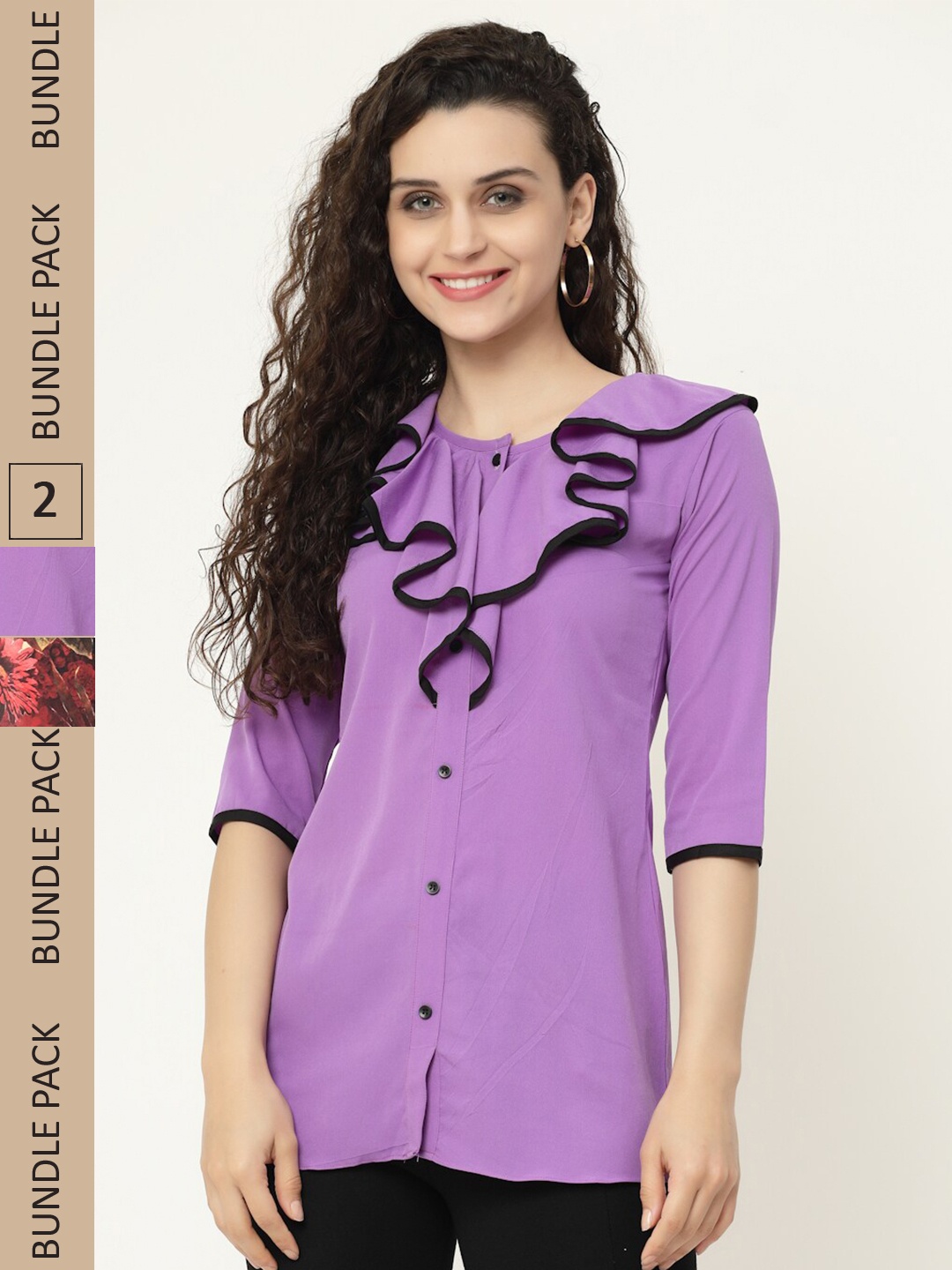 

MISS AYSE Lavender & Rust Pack Of 2 Shirt Style Top