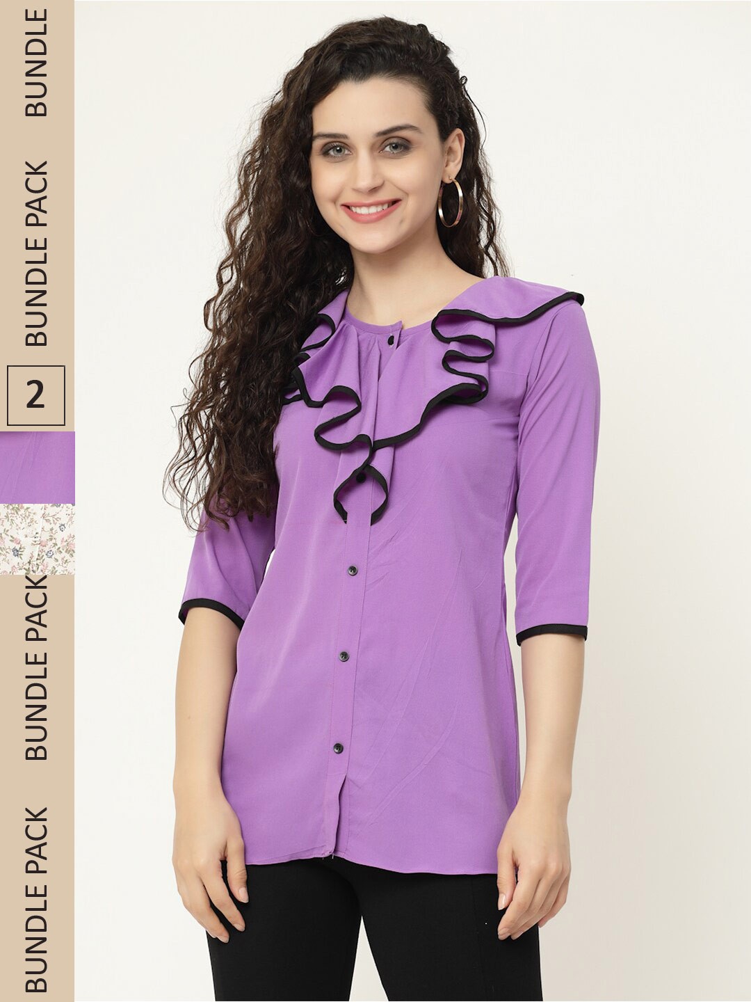 

MISS AYSE White & Purple Pack Of 2 Georgette Shirt Style Top