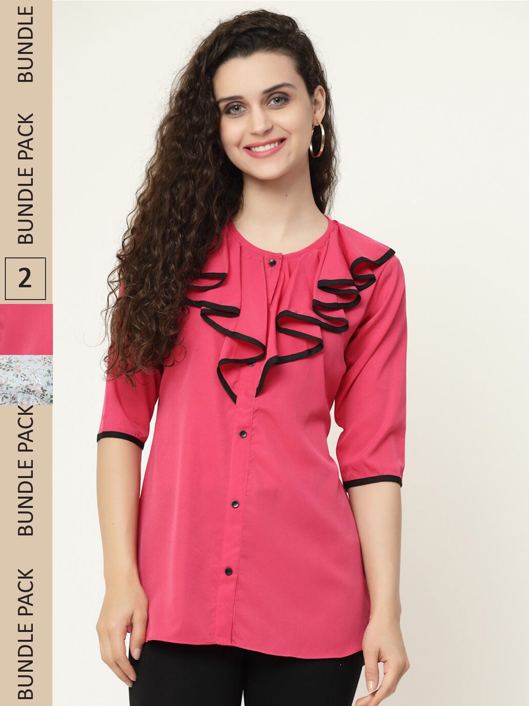 

MISS AYSE Grey & Pink Pack Of 2 Georgette Shirt Style Top