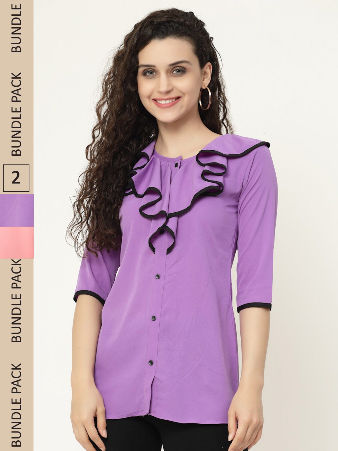 

MISS AYSE Pink & Purple Pack Of 2 Georgette Shirt Style Top