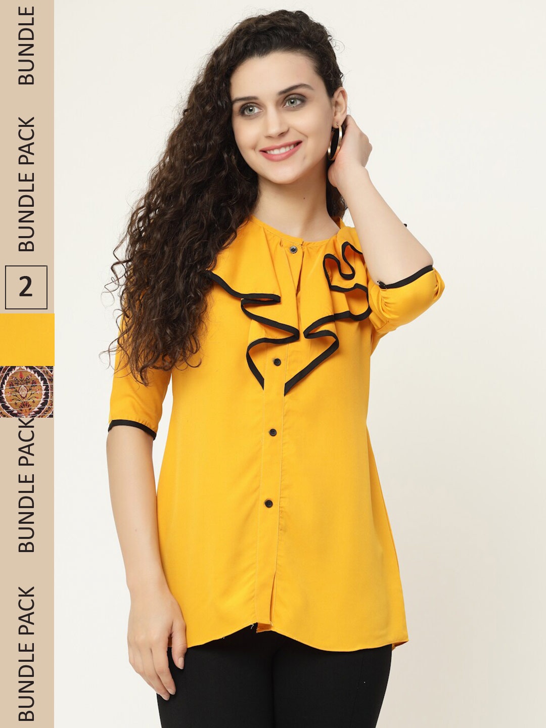 

MISS AYSE Yellow & Brown Pack Of 2 Shirt Style Top