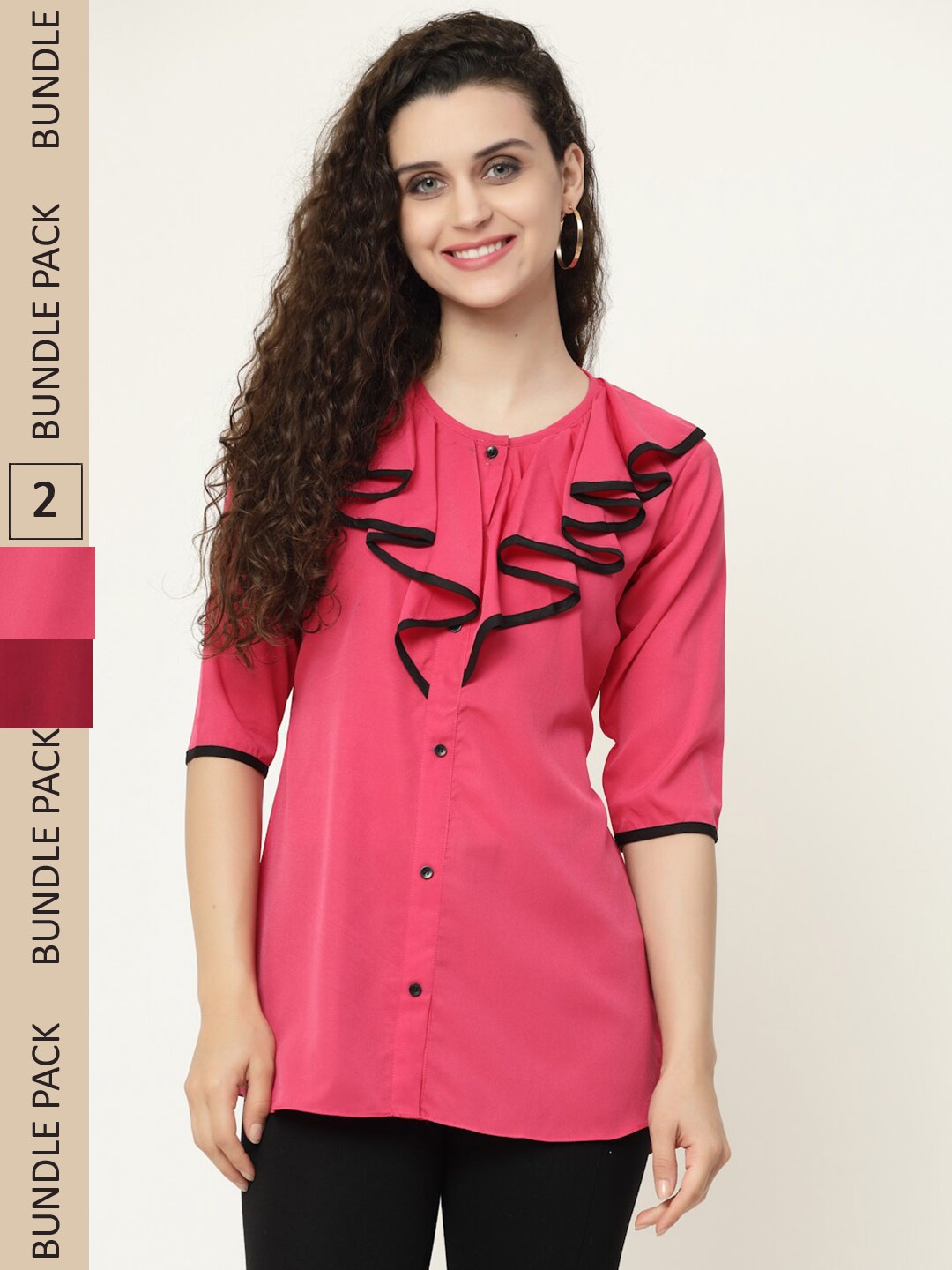 

MISS AYSE Maroon & Pink Pack Of 2 Georgette Shirt Style Top