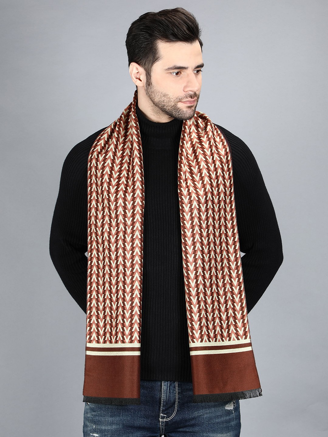 

Alvaro Castagnino Men Copper-Colored & White Printed Muffler, Brown