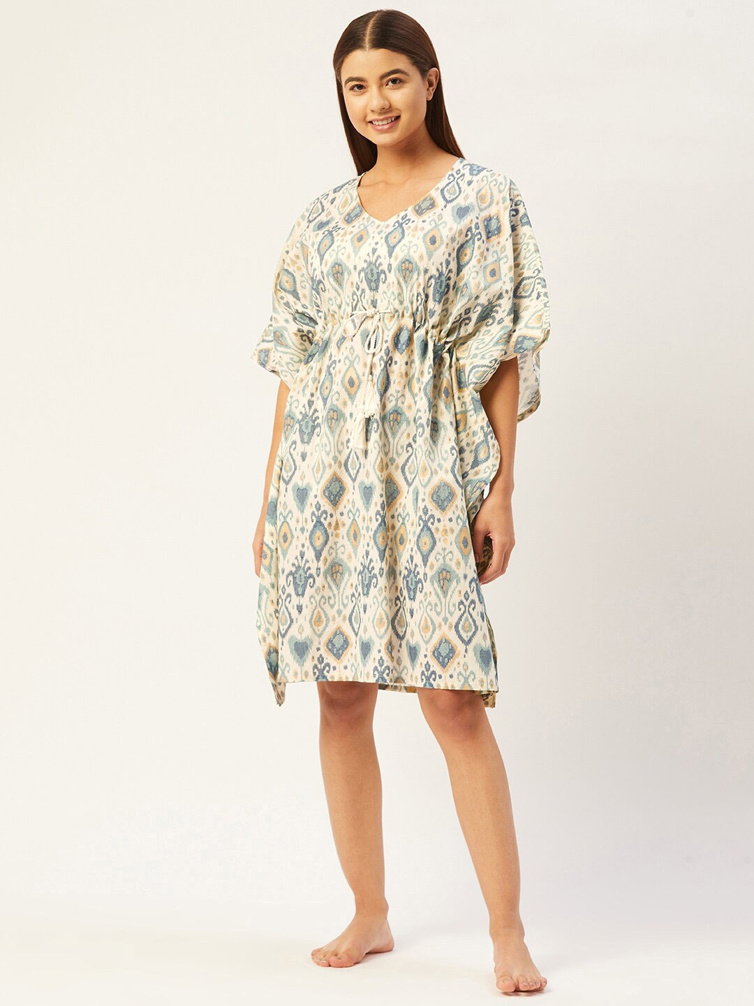 

Ikk Kudi by Seerat Printed Cotton Kaftan Nightdress, Beige