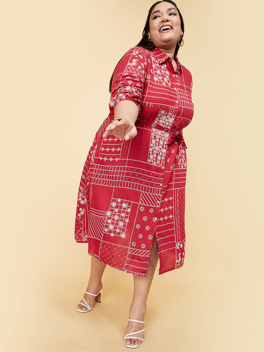 

max Maroon Ethnic Shirt Midi Dress