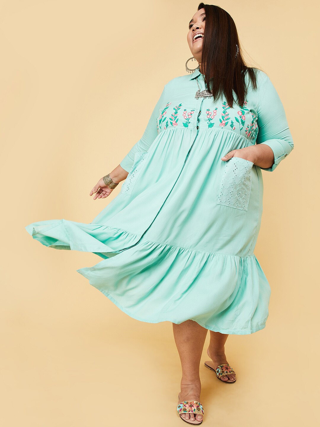 

max Green A-Line Midi Dress