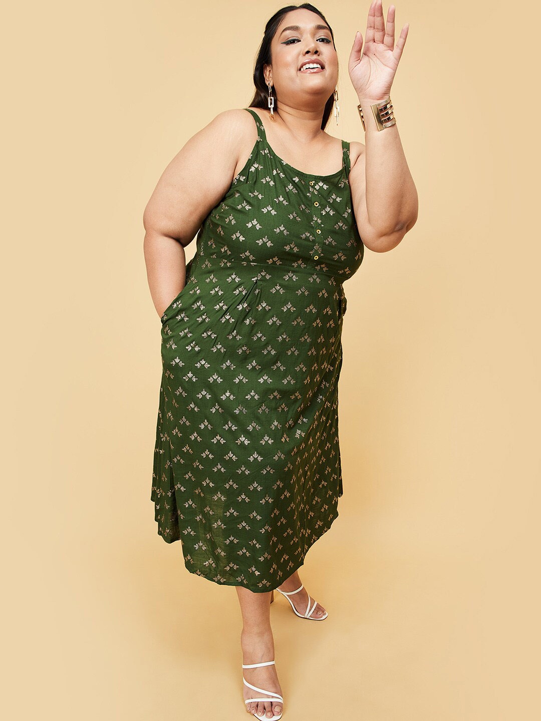 

max Green Floral A-Line Midi Dress