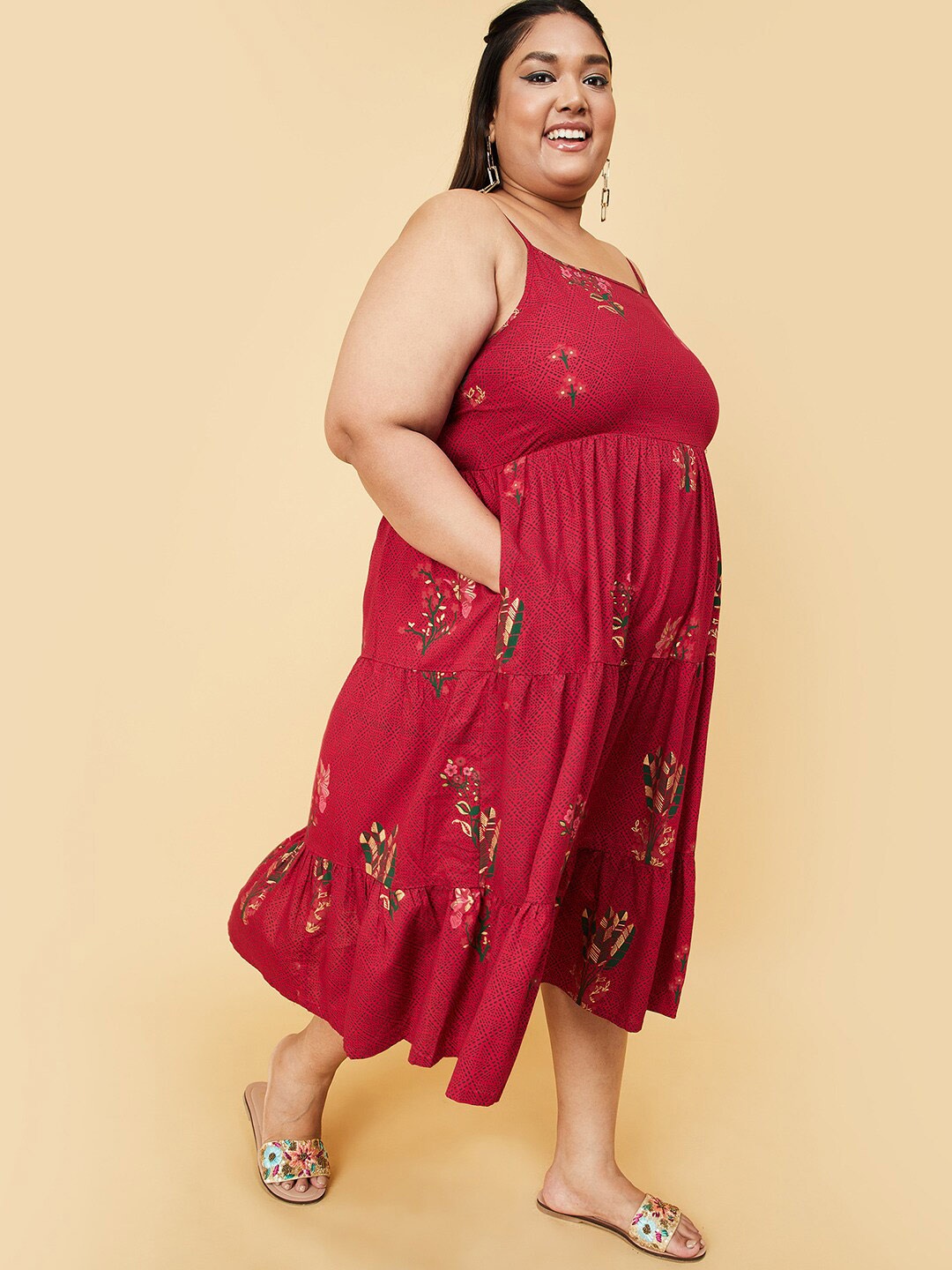 

max Maroon Floral A-Line Dress