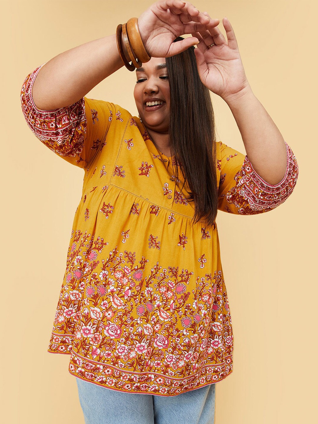 

max Floral Printed Plus Size Tunic, Mustard