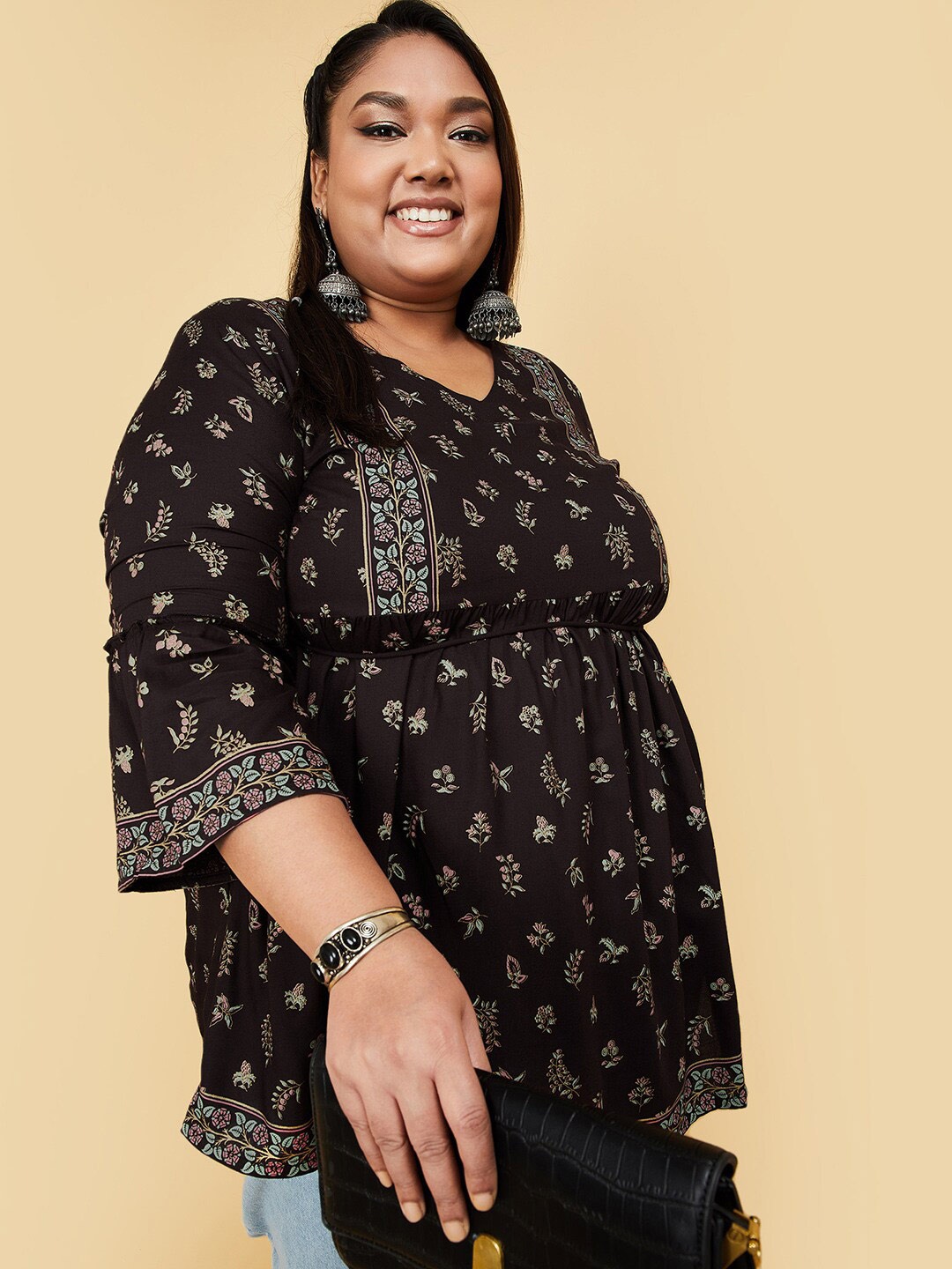 

max Floral Printed Plus Size Tunic, Brown