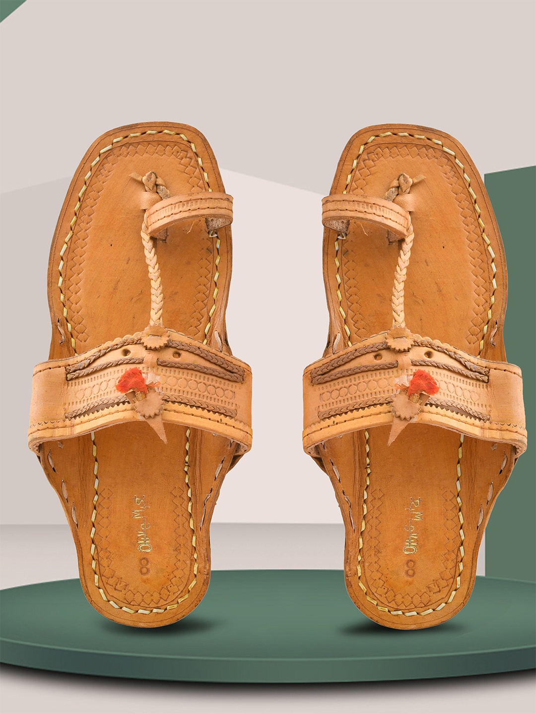 

OLIVE MIST Men Tan Ethnic Leather Comfort Sandals