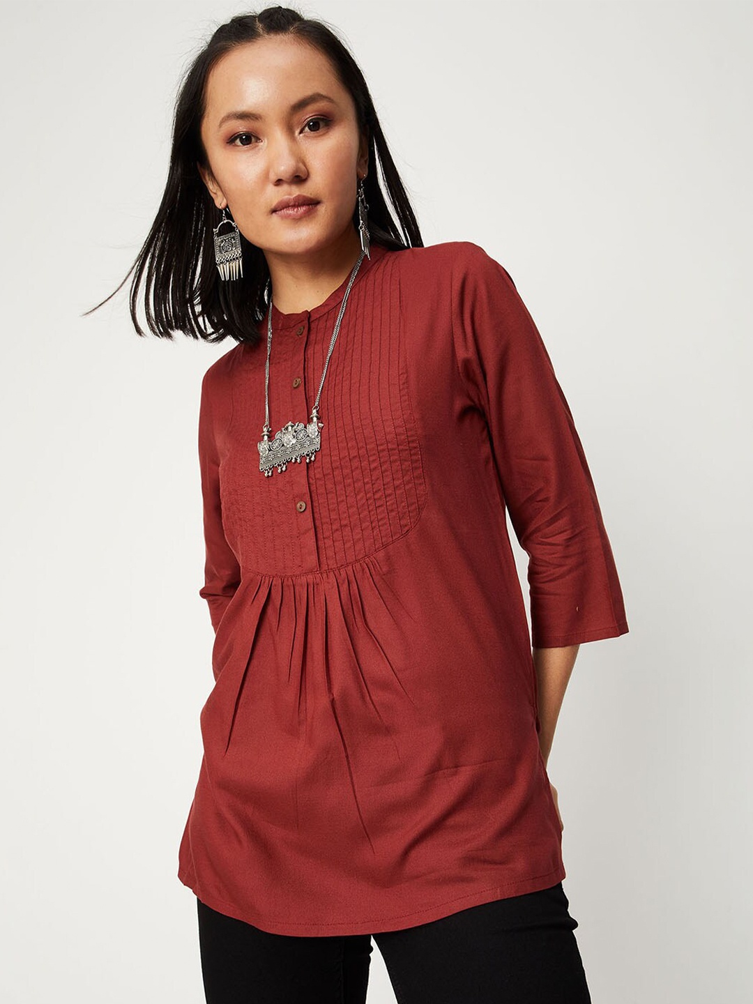 

max Striped Thread Work Thread Work Kurti, Rust