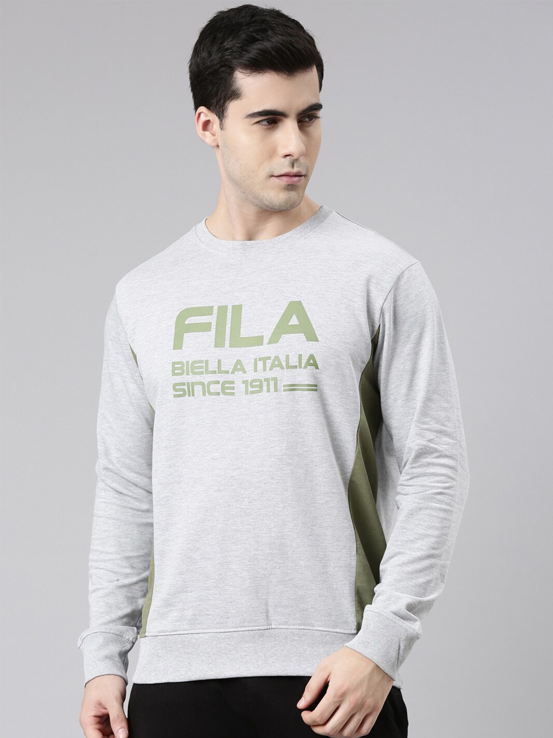 

FILA Men Grey Printed Cotton Sweatshirt