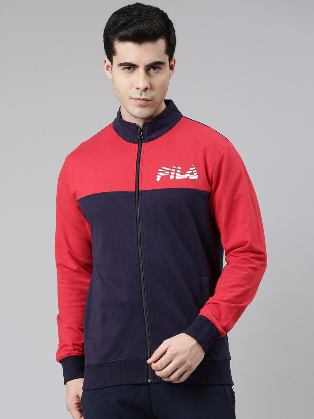 

FILA Men Blue Colourblocked Cotton Sweatshirt
