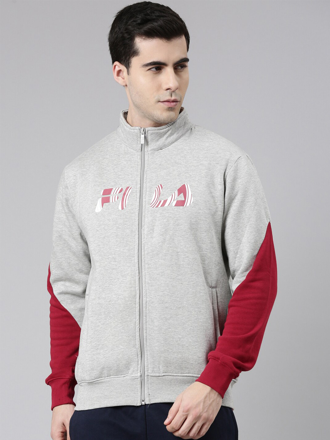 

FILA Men Grey Solid Cotton Zakir-Top Sweatshirt