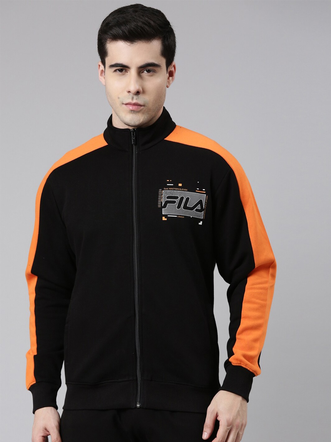 

FILA Men Black Solid Cotton Sweatshirt