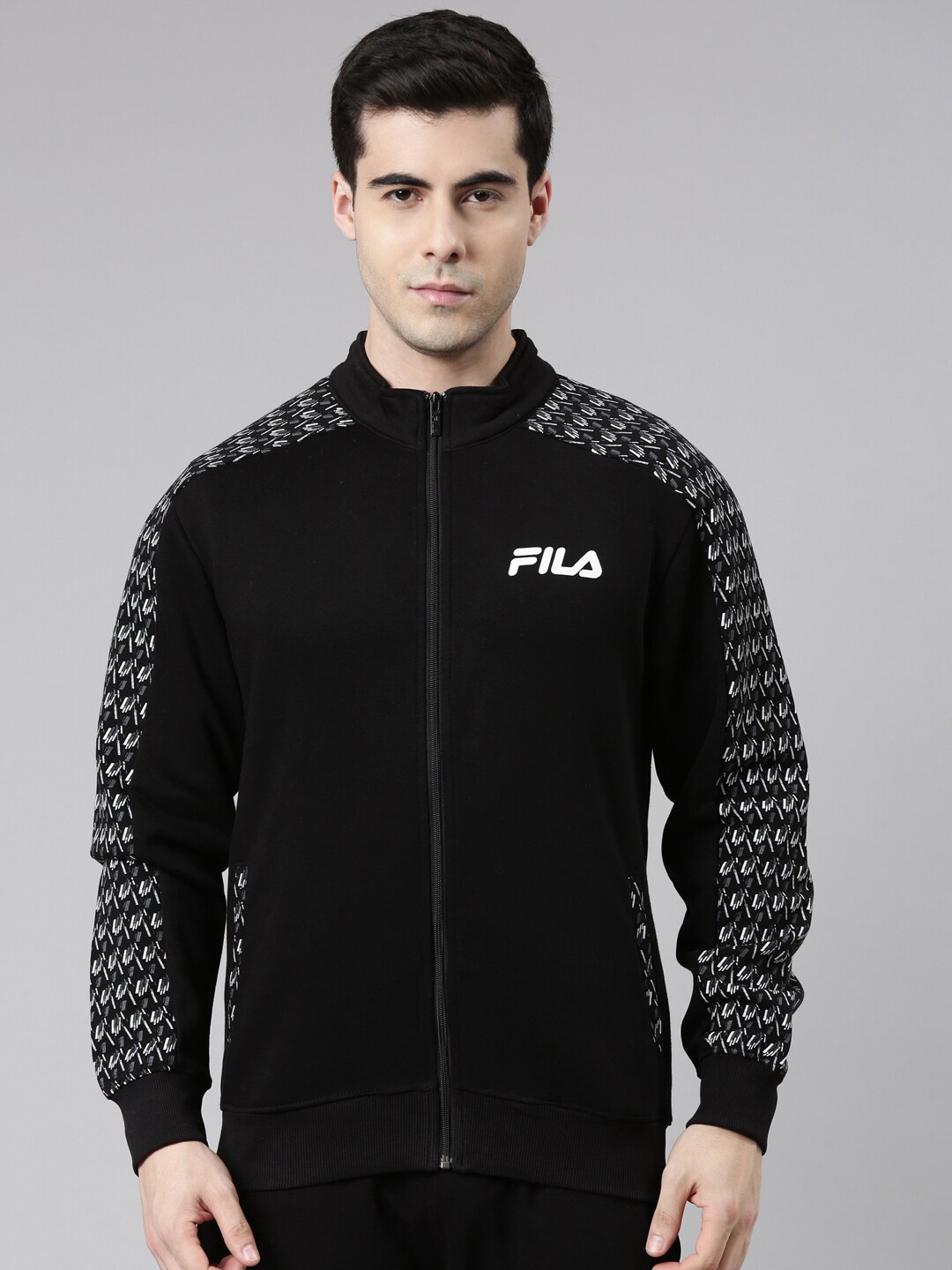 

FILA Men Black Solid Cotton Sweatshirt