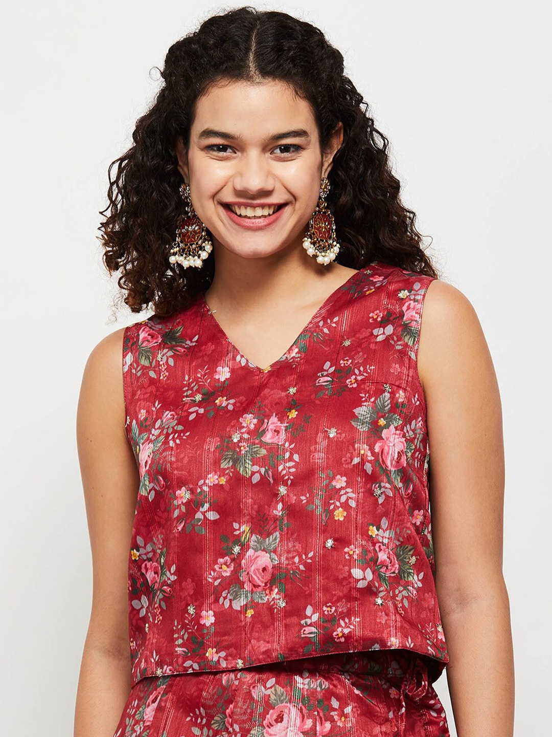 

max Floral Printed Crop Top, Maroon