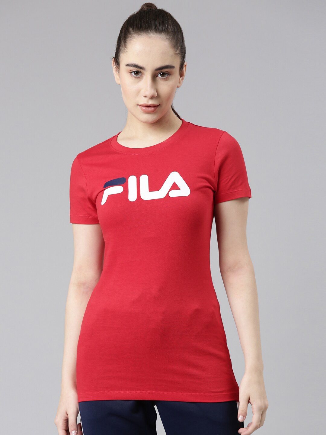 

FILA Women Red Typography Printed Organic Cotton T-shirt